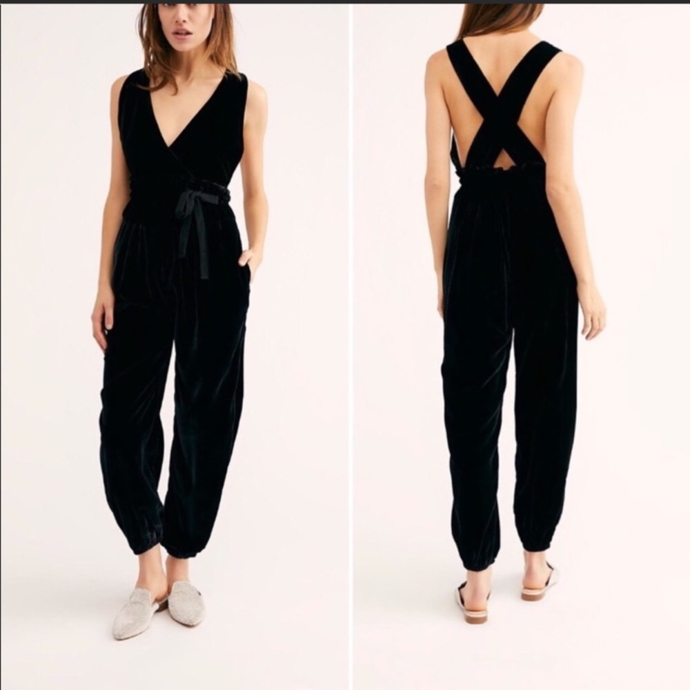 Free People Black Velvet Jumpsuit